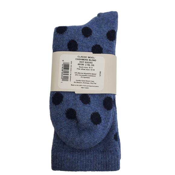 New Garnet Hill Dot Socks 9-11 Warm Cozy Cashmere Blend Crew Blue Navy Holiday - Picture 5 of 6